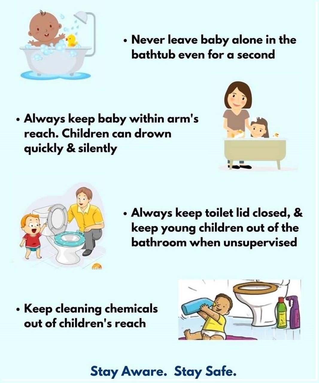 A poster describing how to keep babies and young children safe in the bathroom