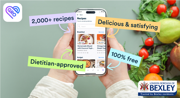 Gro Health weight management picture of a phone showing healthy recipes
