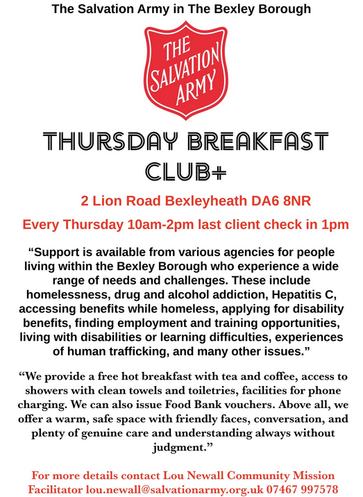 Poster for salvation army thursday breakfast club