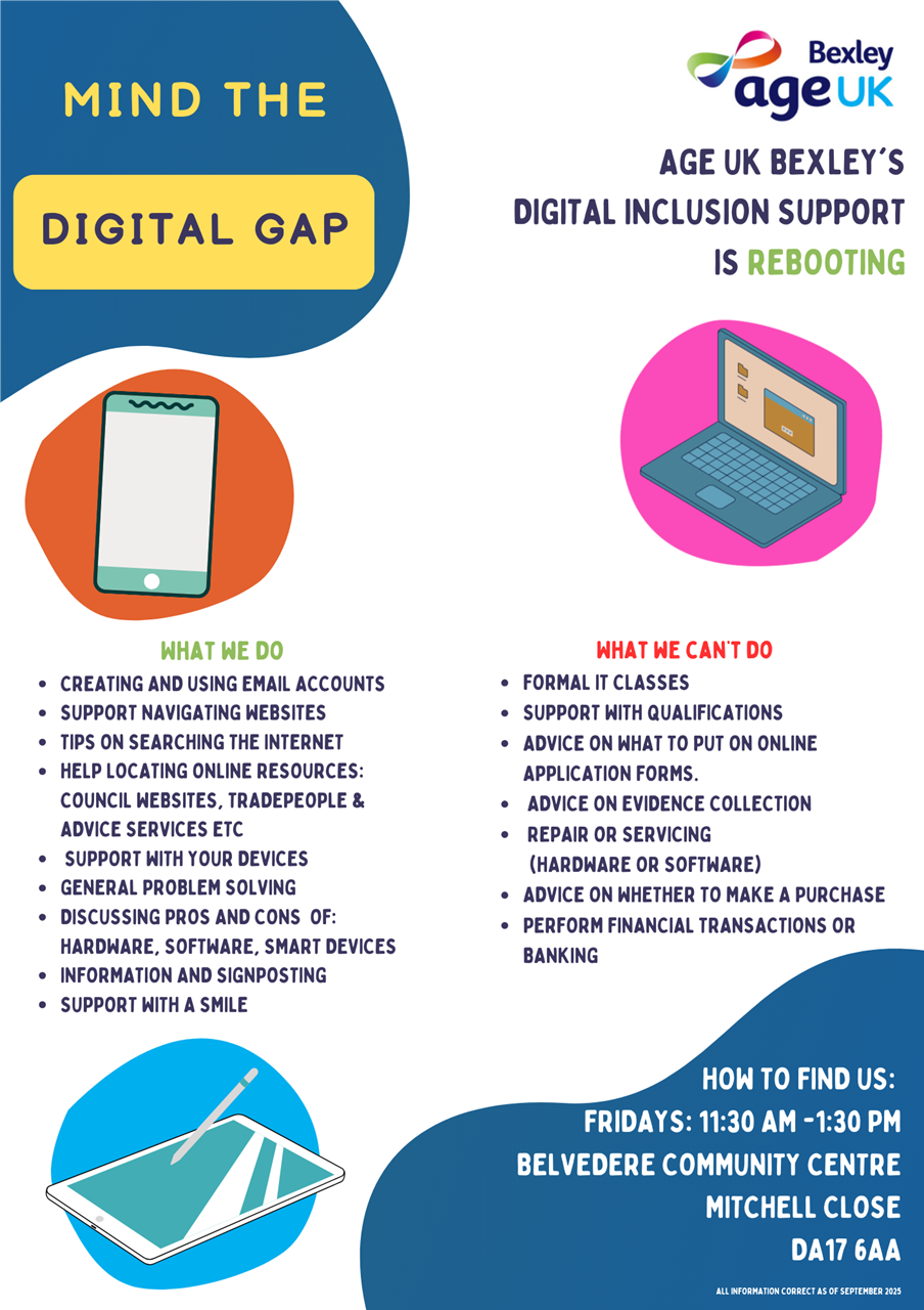 Bexley Age UK Mind the Digital Gap poster