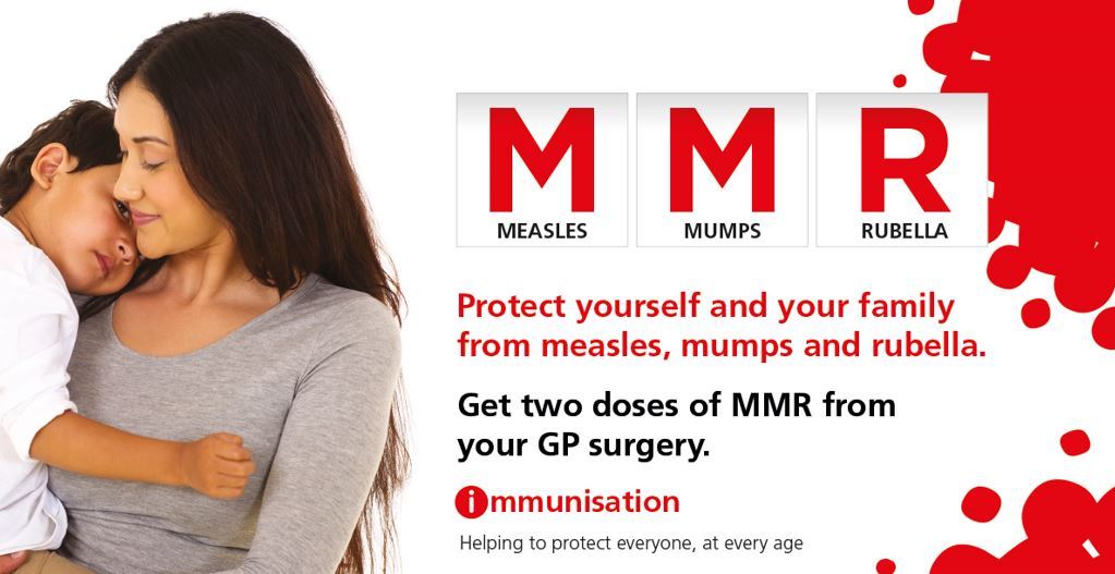 Poster advertising MMR vaccination available for those who are unvaccinated
