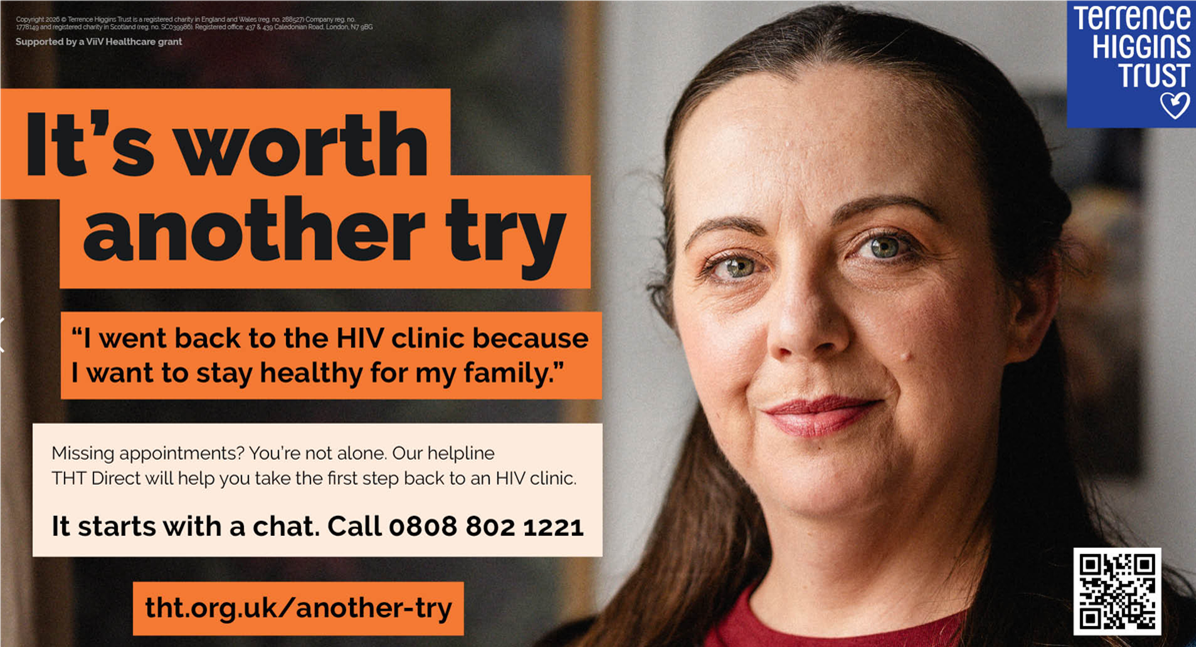 Poster directing those who have stepped away from HIV treatment to return